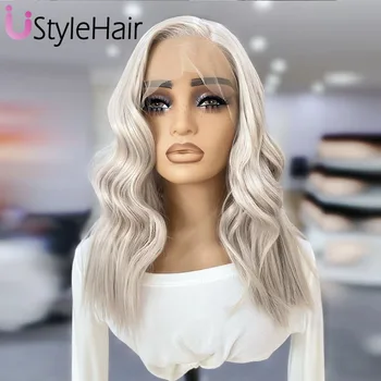UStyleHair Ash Blonde Lace Front Wig Short Body Wave Bob Synthetic Hair Daily Use Cosplay Wig Natural Hairline Heat Resistant