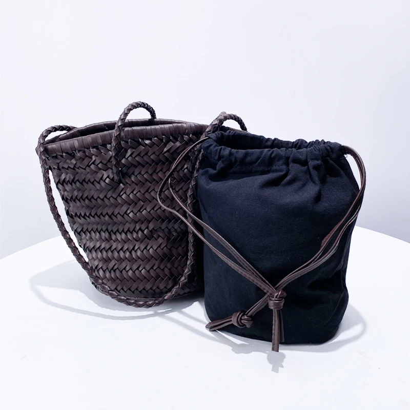 Drawstring Bucket Composite Bags For Women Luxury Designer Handbags  Purses 2024 New In Fashion PU Weave Large Capacity Shoulder 6