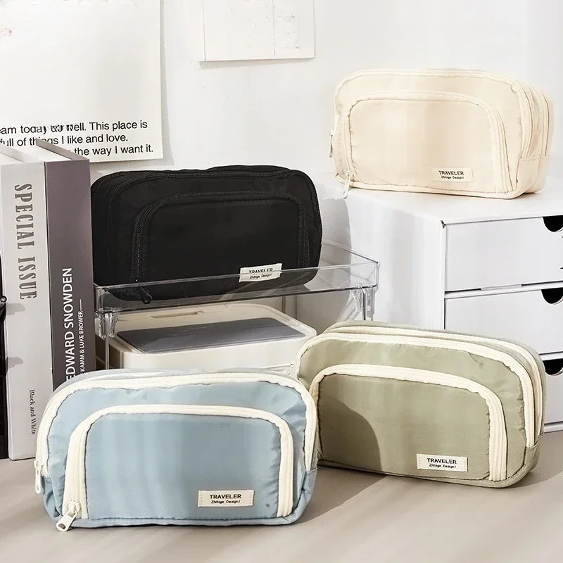 3단계 백 투 스쿨 옥스포드 문구 대용량 연필 가방 케이스 가방 지퍼 연필 파우치 어린이 펜 가방 학교 용품