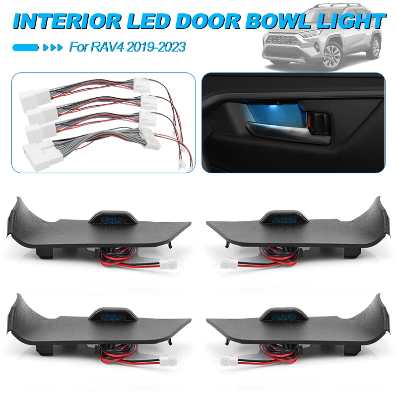 

Ice Blue LED Auto Door Handle Bowl Light For Toyota RAV4 2019 2020 2022 2023 Interior Armest Frame Atmosphere Lamp Inner Trim