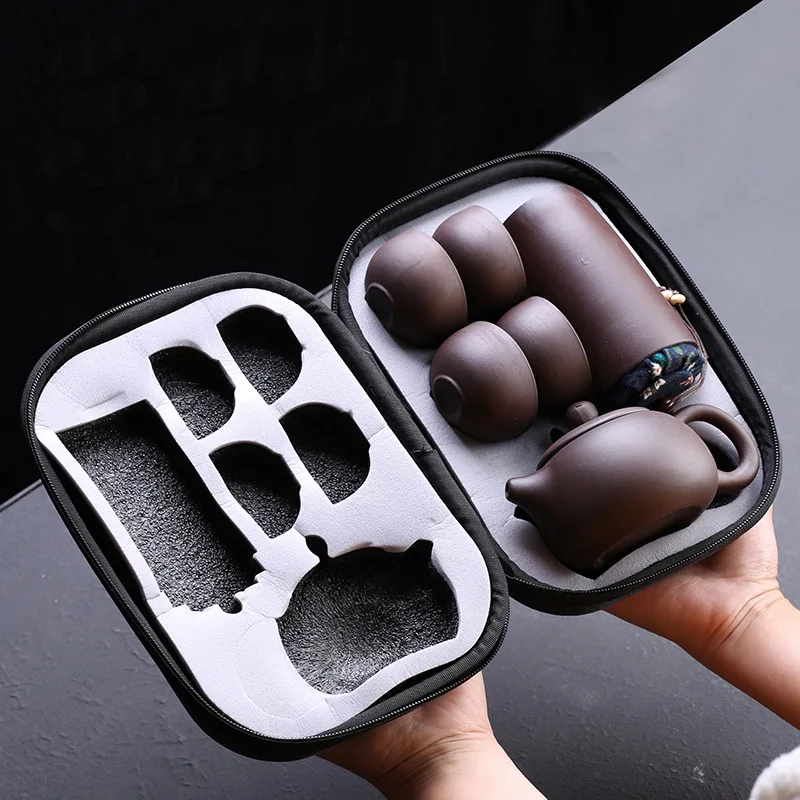 Portable Travel Kungfu Tea Set Zisha Ceramic Tea Set in Bag