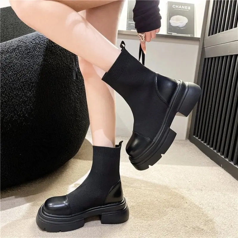 2024 New Platform Shoes Women Boots Round Toe Zipper Spring Autumn Fashion Ankle Female Botines De Mujer Chelsea Casual Boots