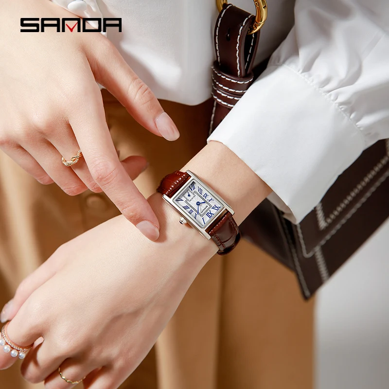 SANDA 1116 Elegant Design Rectangle Dial Waterproof Quartz Watch for Women Luxury All-match Girls Wristwatch Shockproof Relogio