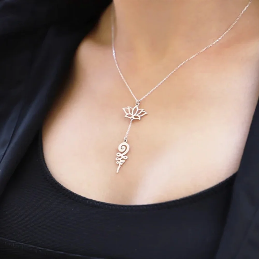 

Yoga Lotus Pendant Necklace Exquisite Stainless Steel Women's Necklaces Fashion Chokers Jewelry Accessories Lover Festival Gifts