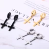 BONISKISS Men Women Stainless Steel Inverted Upside Down Cross Earring Church of Satan Temple Occult Satanic Witchy Stud Jewelry 2