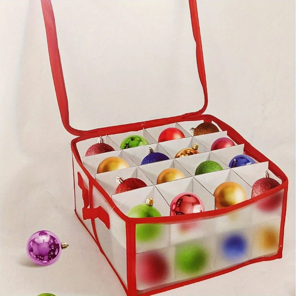 32-Compartment Christmas Ornament Organizer Box With Zipper，With Handles For Easy Organization， holiday party supplies