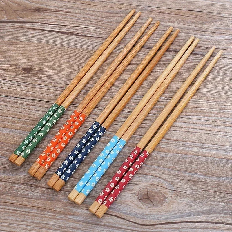 10 Pairs Reusable Chinese Classic Wooden Chopsticks Traditional Vintage Handmade Natural Flower Bamboo Chopsticks Sushi Tools