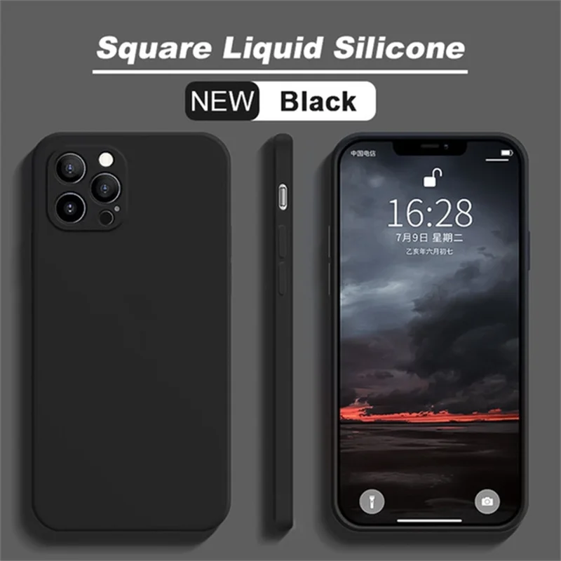 thumbnail image 1 of Original Square Liquid Silicone Phone Case For iPhone 15 14 13 12 11 Pro Max Mini XS Max X XR 8 7 Lens Protection Cover Coque, 1 of 5