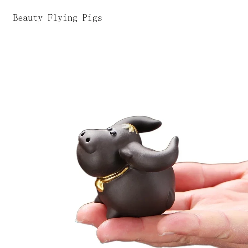 6.5x5.9cm Boutique Purple Sand Zodiac Ox TeaPet Decoration  Play Tea Table Tea Art Accessories Artificial  Animal