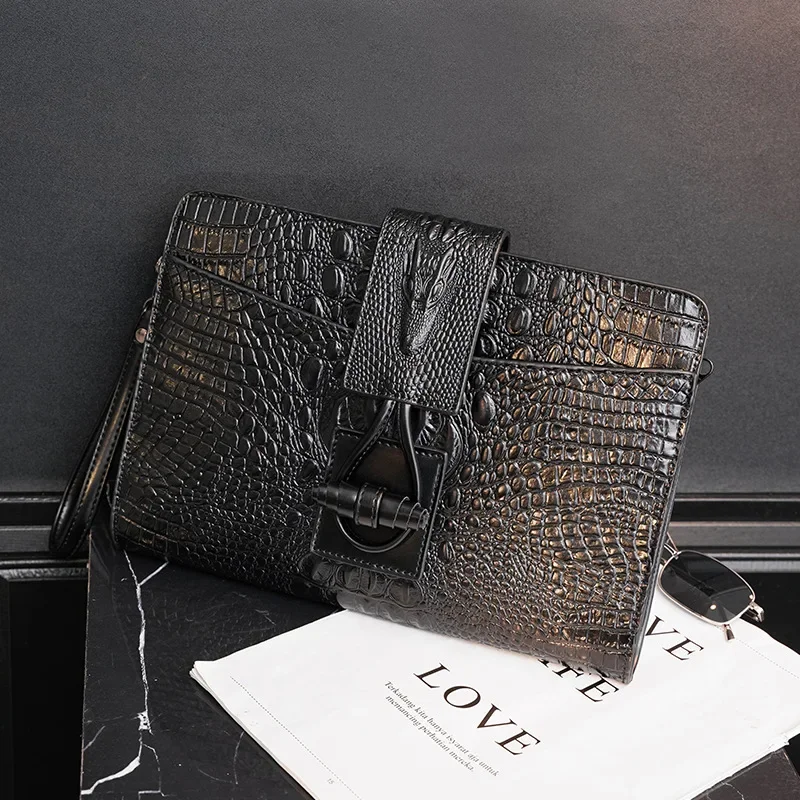 

Luxury Designer Clutch for Men Fashion Crocodile PU Leather Men's Clutches Bag Zipper Hasp Evelope Bag Business Clutch Handbags