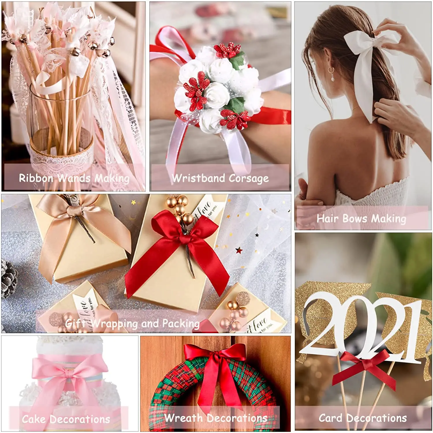 Ribbon Decoration Satin Ribbons Ribbon Supplies Christmas Ribbon Wrapping Ribbon Satin Ribbon 25yd Various Size Champagne Gold Satin Ribbon for Wedding Party Christmas Decoration DIY Craft Cake Gift Bow Wrapping Ribbon