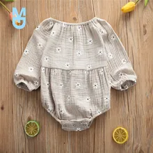 

New Baby Spring Autumn Clothing Infant born Baby Girls Bodysuit Cotton Linen Clothes Outfit Flower Print Baby Jumpsuit Playsuit