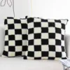 Black Faux Fur Wool Throw Pillow Cover Checked Cushion Cover for Sofa Couch Living Room Polyester Lumbar Pillow Home Decoration 1