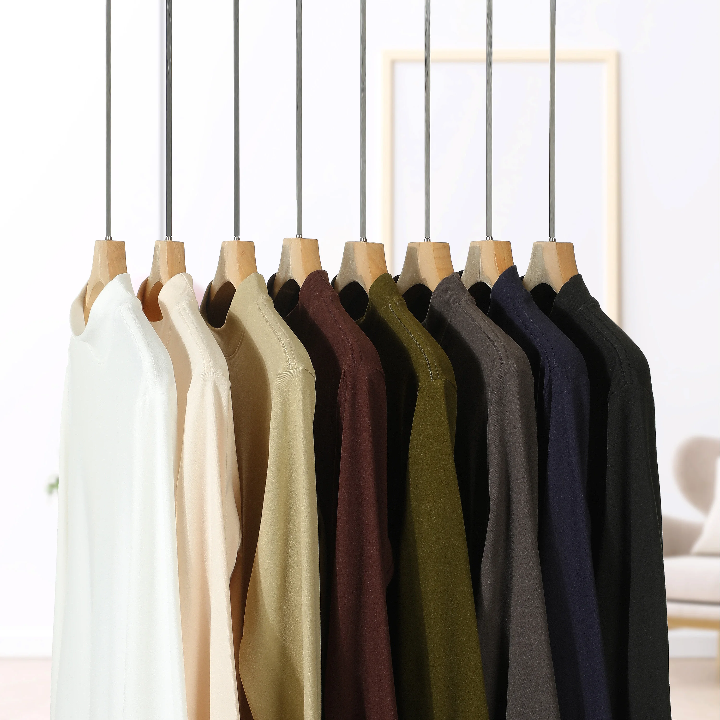 Male Solid Mock Neck Shirt Comfortable Soft  Autumn Tee Vintage Fashion Long Sleeve Unisex Fleece Basics Elasticity Clothes