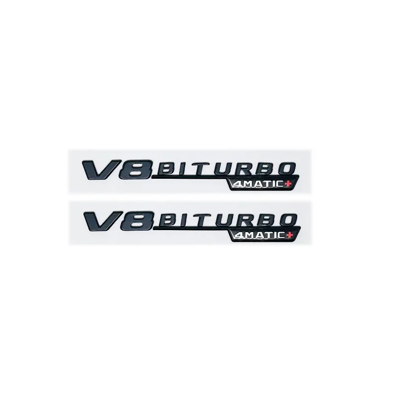Mercedes Benz Silver Black AMG V8 Biturbo 4MATIC Emblems and Badges