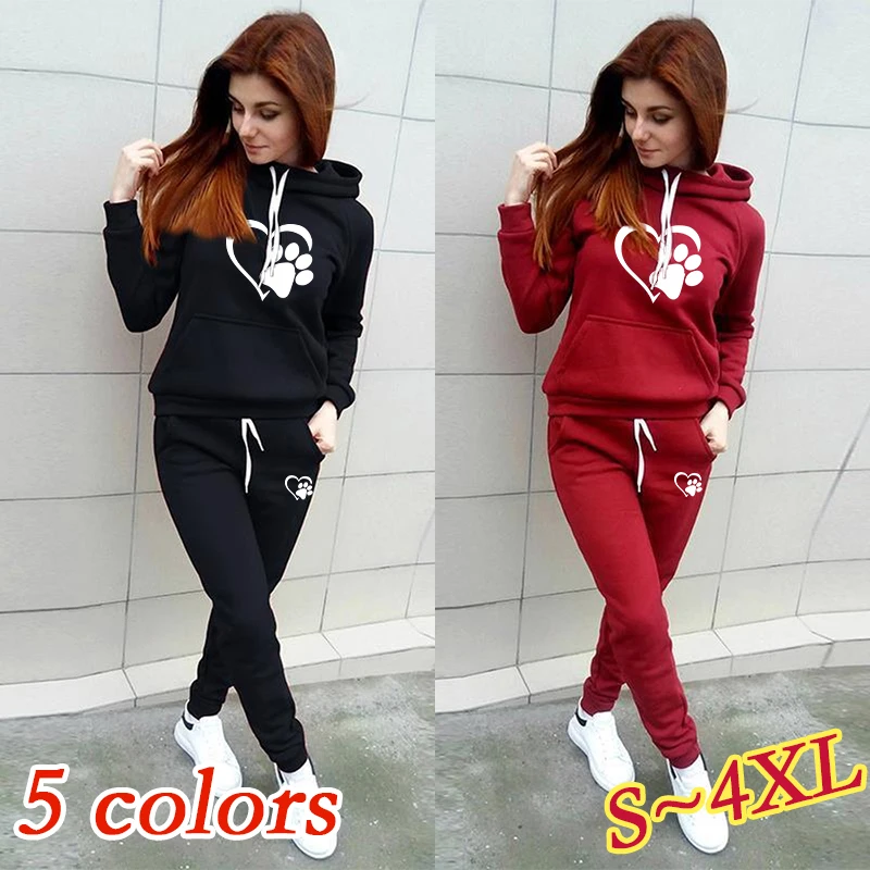 Women's hooded sportswear set jogging set casual print pullover hoodie set fashion hoodie and pants two-piece set