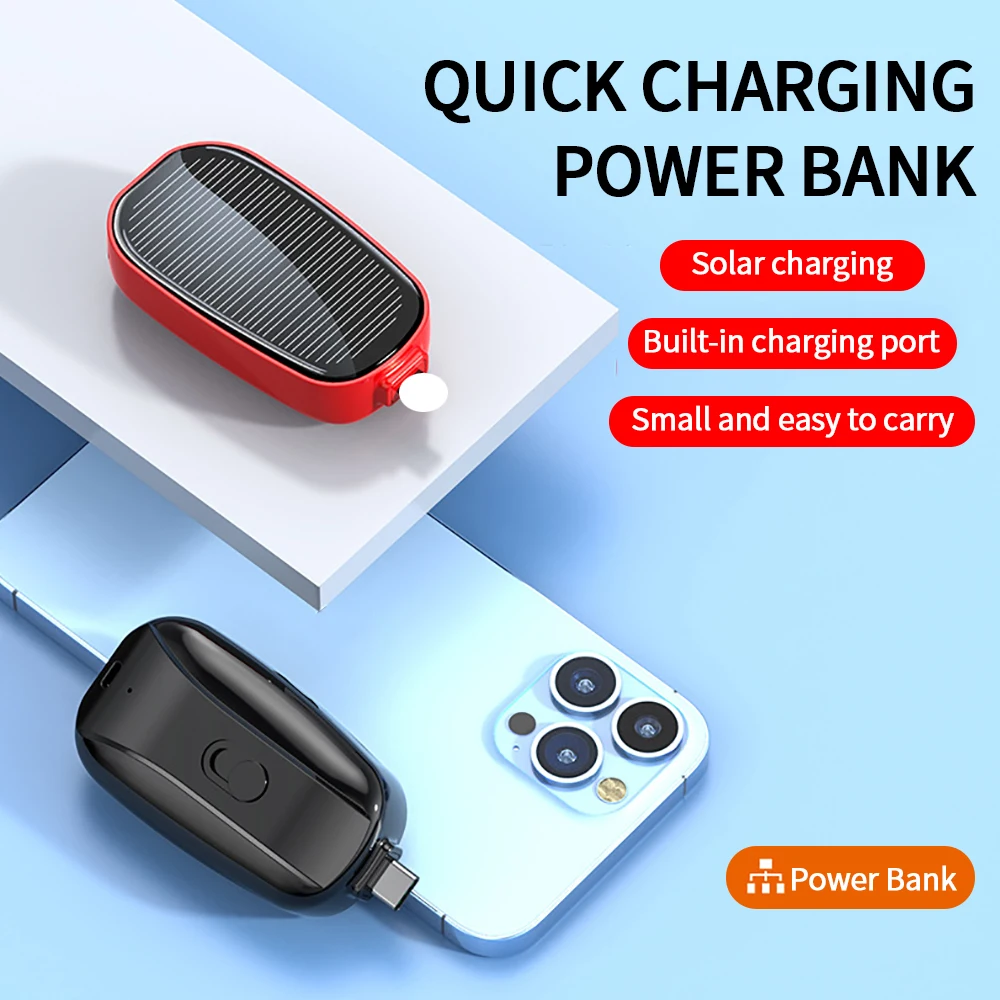 Caricabatterie Per Telefono Solare Portatile Da 1200Mah Power Bank Compatto Mini Portachiavi Power Bank Piccolo Per Telefono Type-C Emergent Backup Po