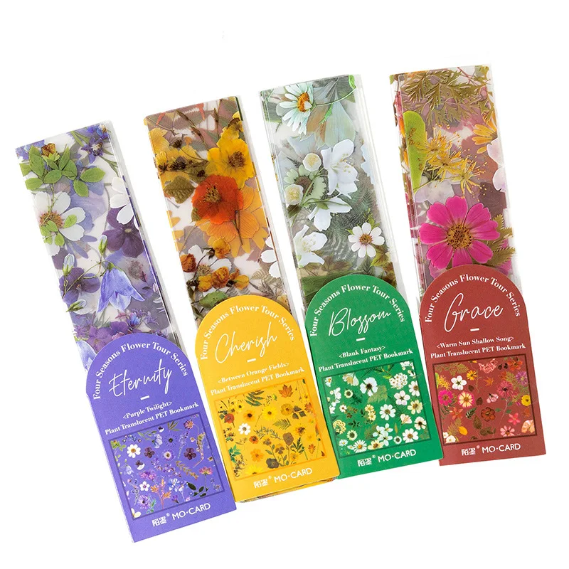 Bookmarks Stationery Supplies 5PCS Four Seasons Flower Travel Series PVC Translucent Retro Reading Book Mark