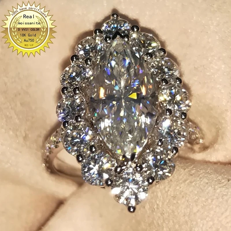 

1 2 3 4 5 Carat 14K Au585 White Gold Ring DVVS1 Marquise shape Moissanite Diamond Ring Women Wedding Party Engagement Classic