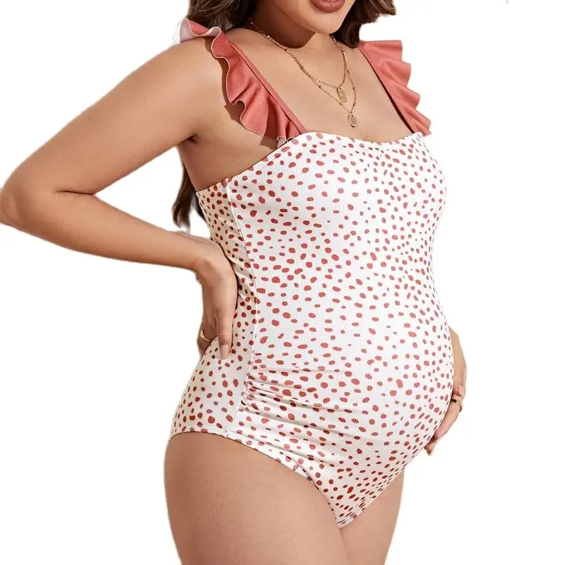 New Pregnant Women Printed One Piece Swimwear Sexy Ruffle Strap Maternity Swimsuit Summer Beachwear Push Up Bathing Suit Premama