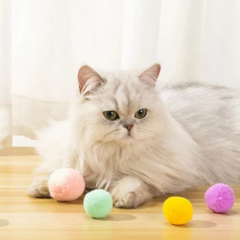 12Pcs Cat Toy Balls Soft Poms Ball Exquisite Material Pompon Ball Toy Cats Interactive Cat Toys Pet Supplies