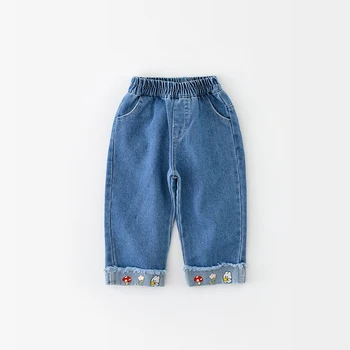 AYNIGIELL-بنطلون مطرز بالفطر للأطفال ، جينز مستقيم مغسول الساق ، بنطلون خريفي ، جديد ، عمر 1-5 سنوات 6