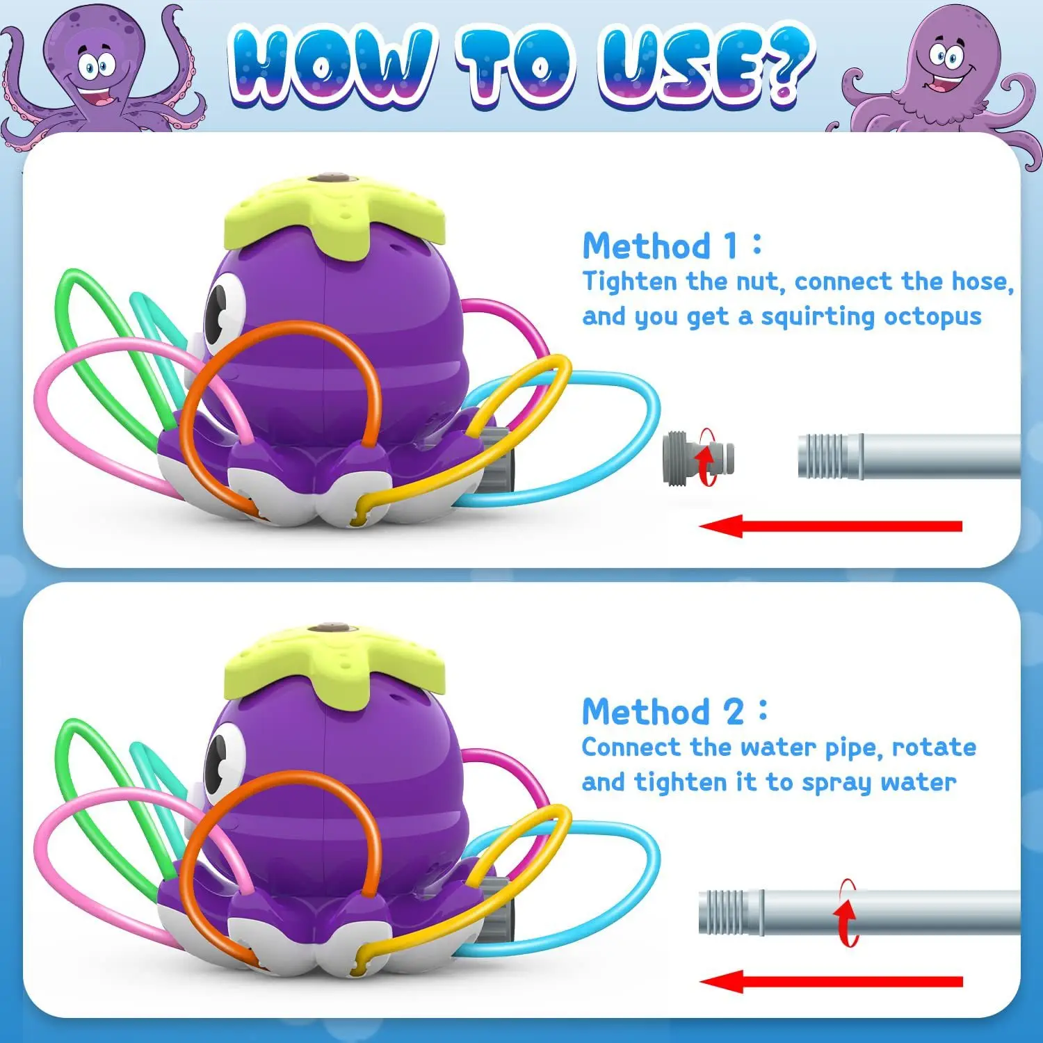 Outdoor Octopus Water Sprinkler Toys Backyard Garden Water Toys Lawn Summer Yard Cartoon Splash Sprinkler Baby Bath Toy for Kids 4