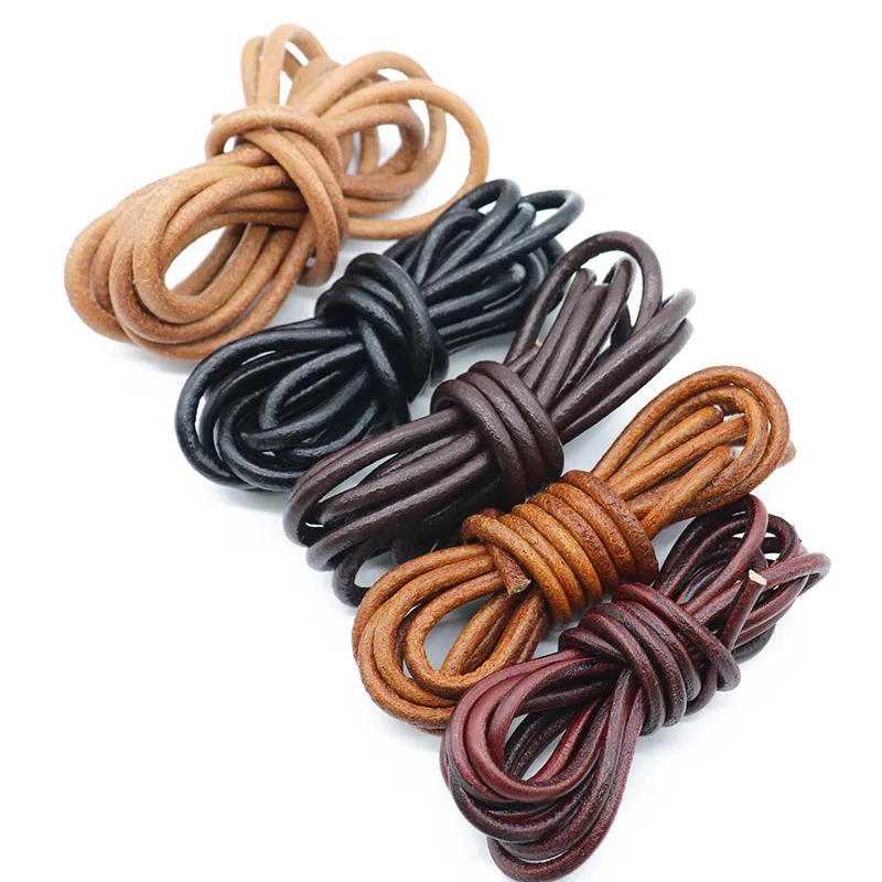 

1/2meters Genuine Round Leather Cords Vintage Brown 2/3/4/5/6mm Cow Leather Rope Cord For Bracelet Jewelry Making Findings