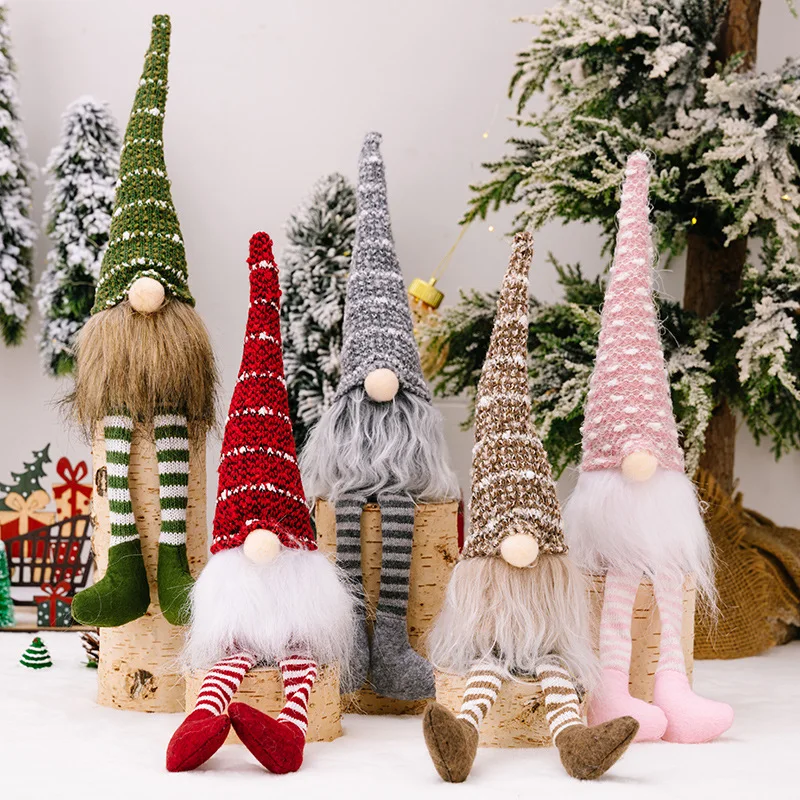 New Long Leg Gnome Christmas Ornament Faceless Doll Striped Knit ...