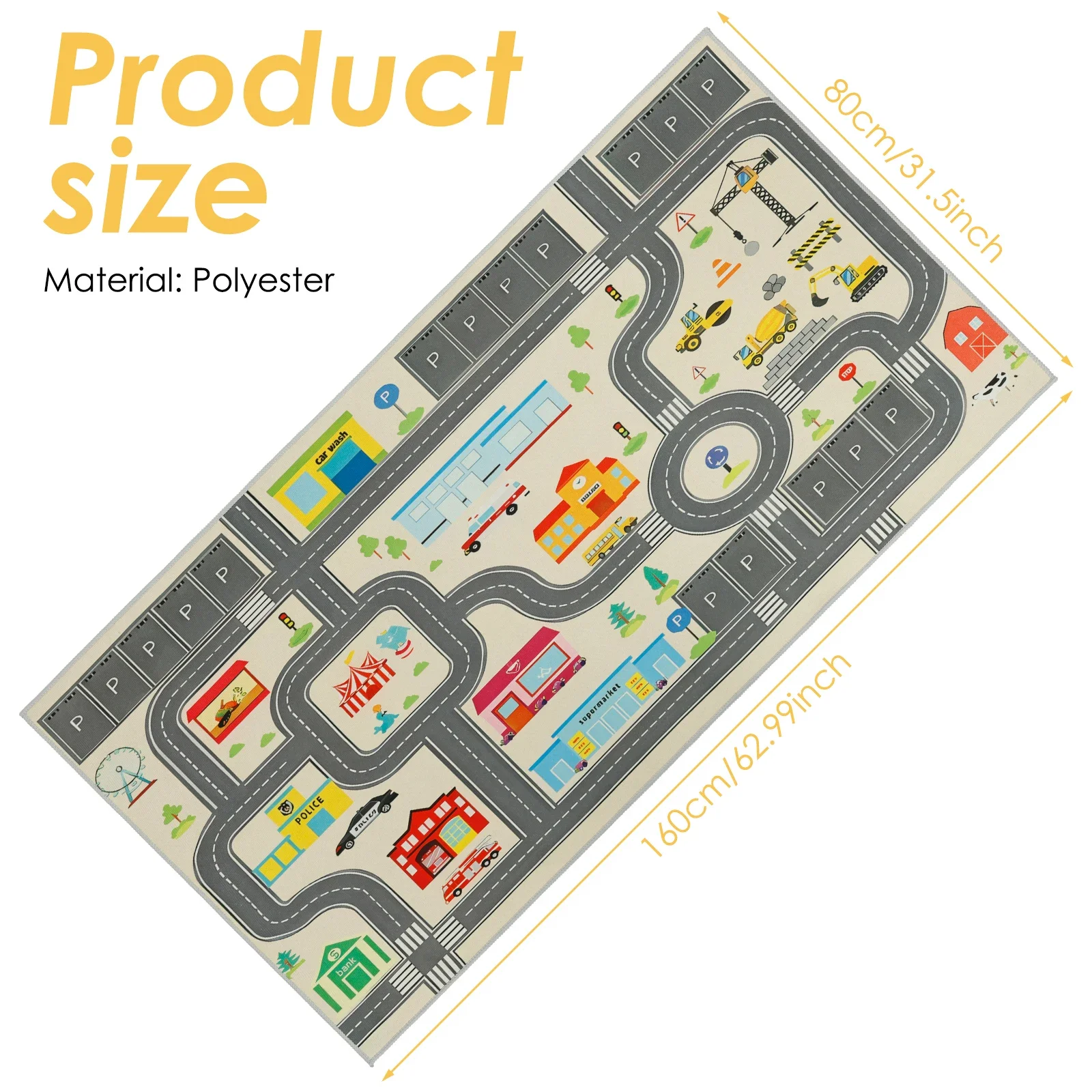 שטיח משחק לילדים שטיח פוליאסטר שטיח משחק לילדים לפנים נגד החלקה עיר דרך משחק נוח צעצוע למידה חינוכית