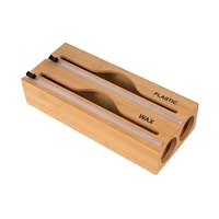 Hot 3 IN 1 Bamboo Wrap Dispenser with Cutter Food Wrap Cling Film Storage Organizer Bamboo Foil Organizer for Kitchen Drawer 2