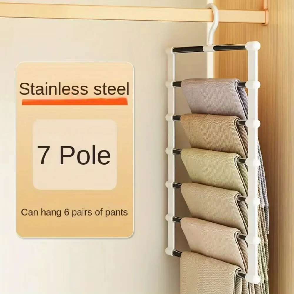 Clothes Rack 7 Layers Multi-functional Clothes Hangers Space-Saving Foldable Pant Storage Rack for Jeans, Leggings & Trousers