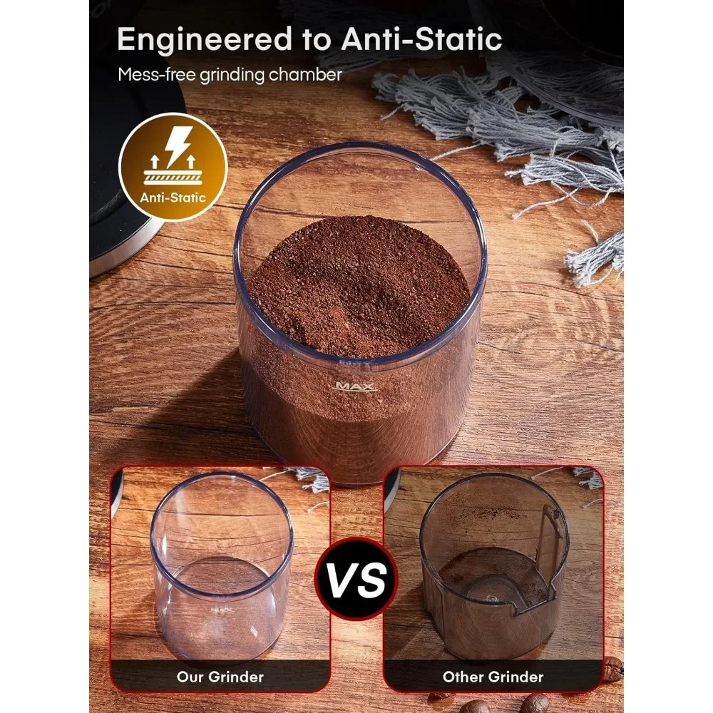 Coffee Grinder, Anti-static Conical Burr Coffee Grinder W/ 35 Precise Grind Setting, 2-12 Cup Select Timer, Coffee Bean Grinder 5