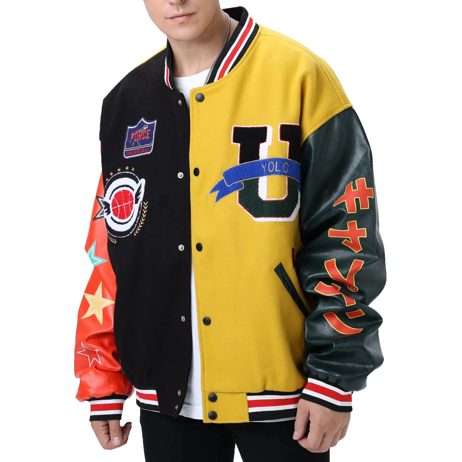 Mens Varsity Jacket Hipster Utility Tops Baseball Jacket Vintage
