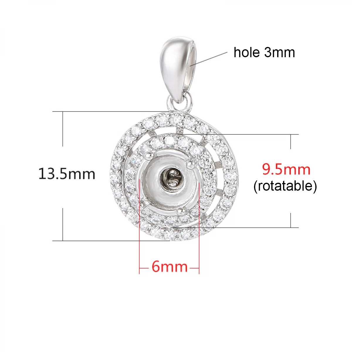 925 Sterling Silver Pendant Base Blank fit 6mm Round Amber and Jade Beads Setting Handmade Pendant Necklace Jewelry Craft