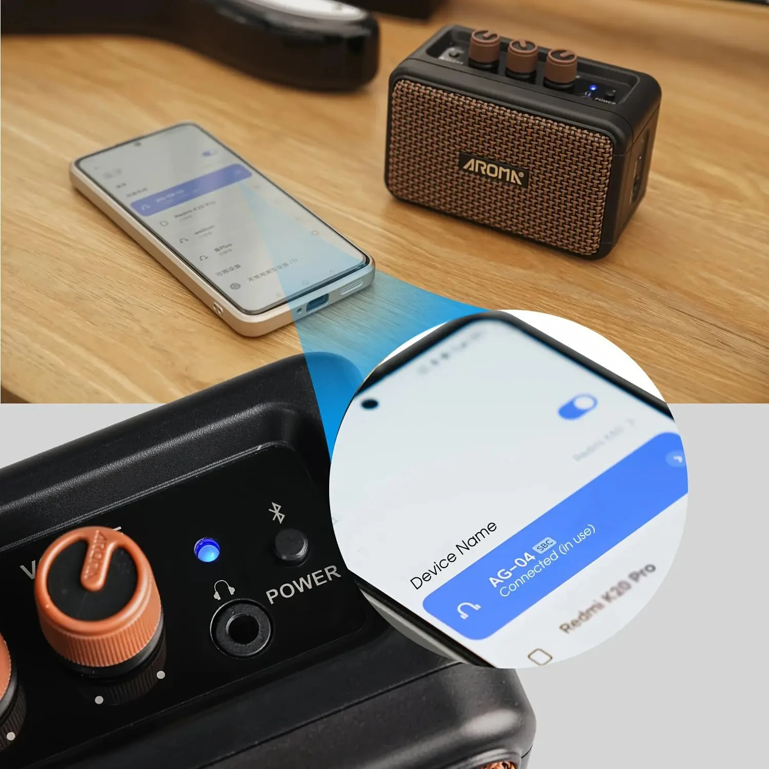 Mini Electric Guitar Amp Aroma AG-04 Rechargeable Bluetooth Portable CleanOverdrive Headphone Jack