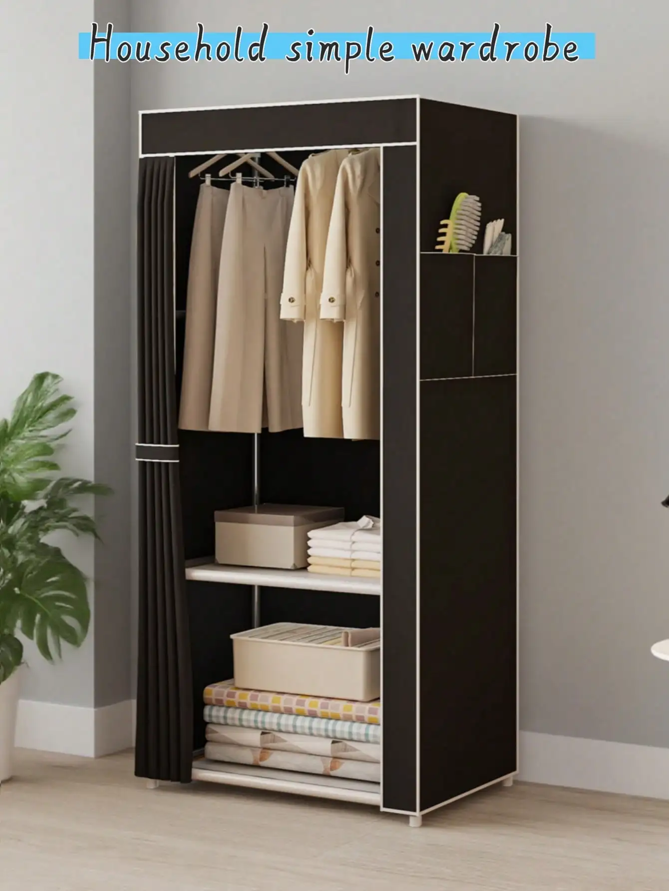 1pc Easy-To-Assemble Wardrobe, Minimalist Design Saves Space, Large Capacity For Layered Storage Of Clothes & Bedding, Simple In