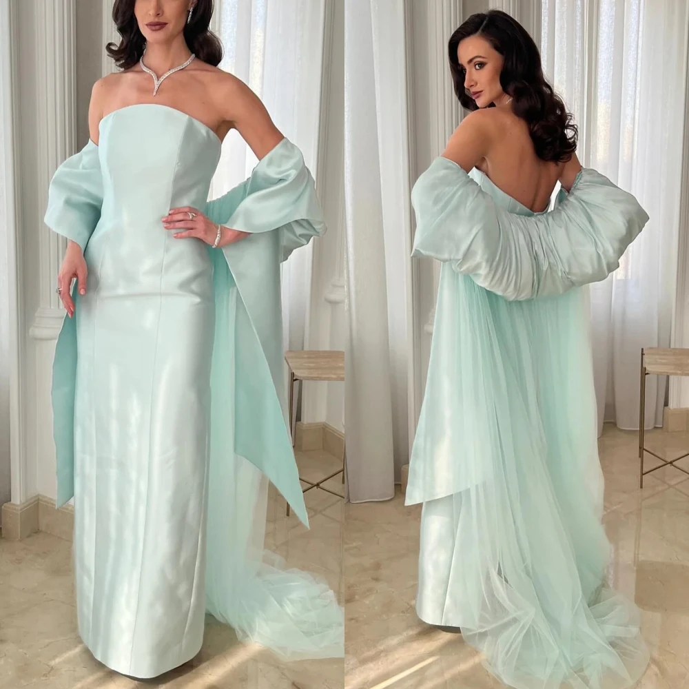 

Ball Dress Saudi Arabia Prom Satin Ruched Celebrity Column Strapless Bespoke Occasion Gown Midi Dresses