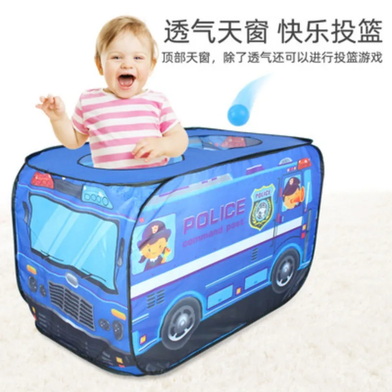 Foldable Game Play House Fire Truck Police Bus Pop Up Toy Tent Playhouse Cloth Gift For Children Firefighting Model Dopship Gift