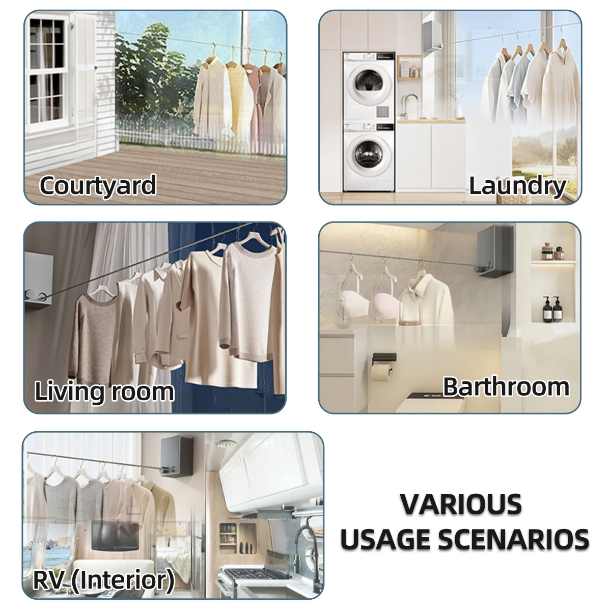 Clothing Drying Rope Clothes Drying Line Scalable Balcony Invisible Storage for Drying No Need to Drill Steel Wire Ropes