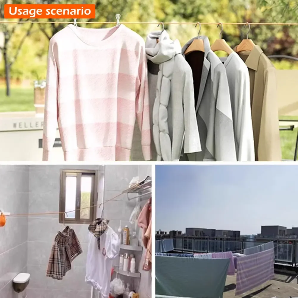 1pc Portable Travel Clothesline Retractable No-Drill Hanging Rope with Hooks for Outdoor Camping Hotel Dormitory