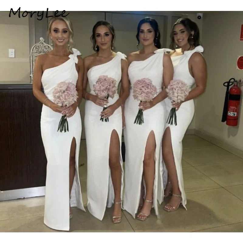 

Ivory Bridesmaid Dresses Bow One Shoulder Floor Length Mermaid Stretchy Bridesmaid Dresses With Lace Up Back Wedding Party Gowns