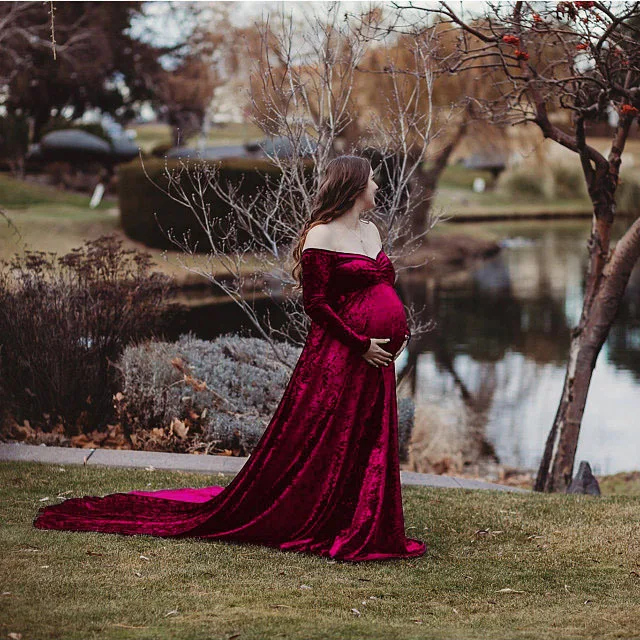 2025 European and American Autumn/Winter Women's Velvet Maternity V-Neck Train Maxi Dress Photography Dress Pregnancy Women - AliExpress 1501 2025 European and American Autumn/Winter Women's Velvet Maternity V-Neck Train Maxi Dress Photography Dress Pregnancy Women - AliExpress 1501