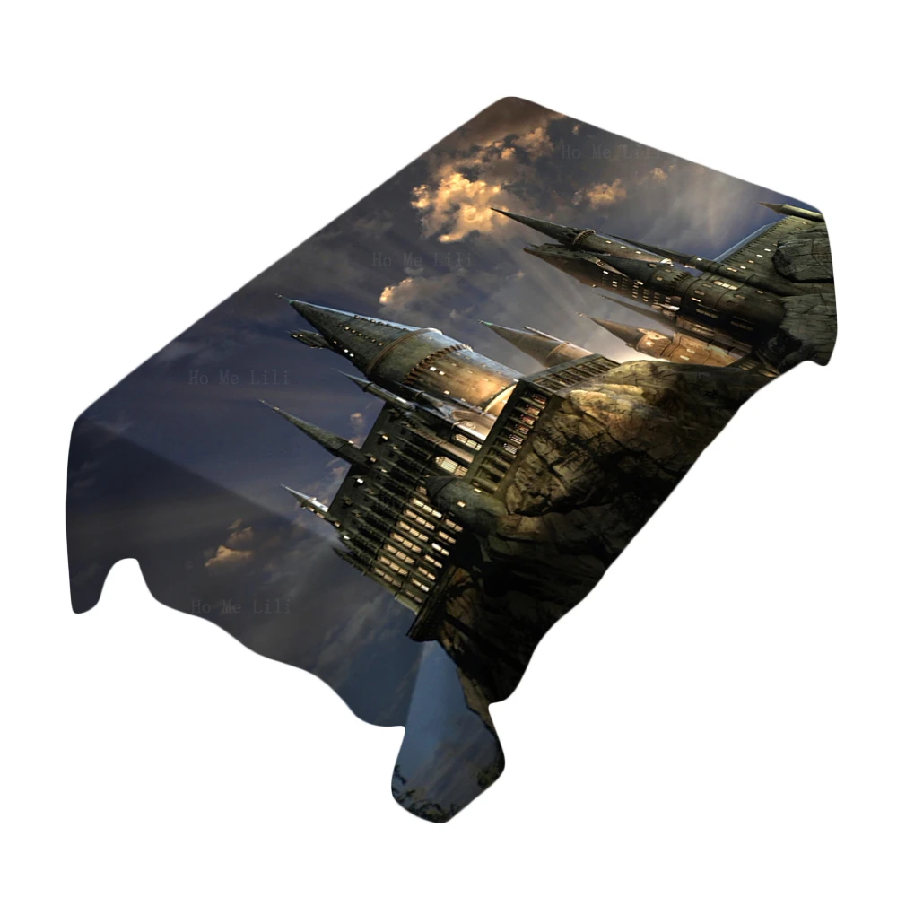 

Fantastic World Magic Castle Retro Classic Buildings Dark Gothic Wrinkle Resistant Tablecloth By Ho Me Lili For Tabletop Decor