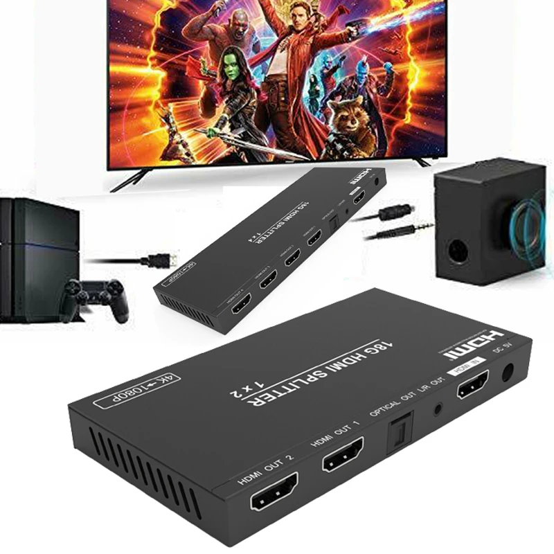 

1X2/1X4 HDMI-совместимый разветвитель адаптер аудио передатчик аудио адаптер/преобразователь со сканером/экстрактом звука для совместного использования экрана 4K