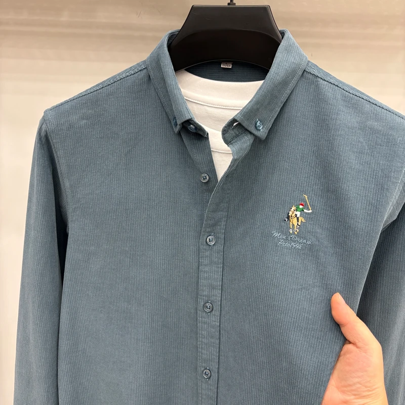 Spring and Autumn New 100% Cotton Long Sleeve Shirt for Men's Business, Leisure, Skin Friendly, Comfortable Collar Shirt Coat