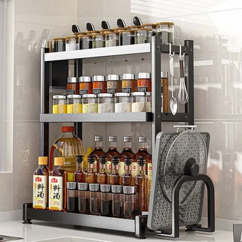 GIANXI 블랙 분리형 향신료 보관 랙 주방 보관 및 정리정돈 전자 레인지 선반 캐비닛 주방 가구