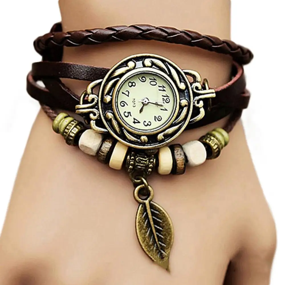 

Retro Women Faux Leather Bracelet Tree Leaf Decoration Quartz Wrist Watch
