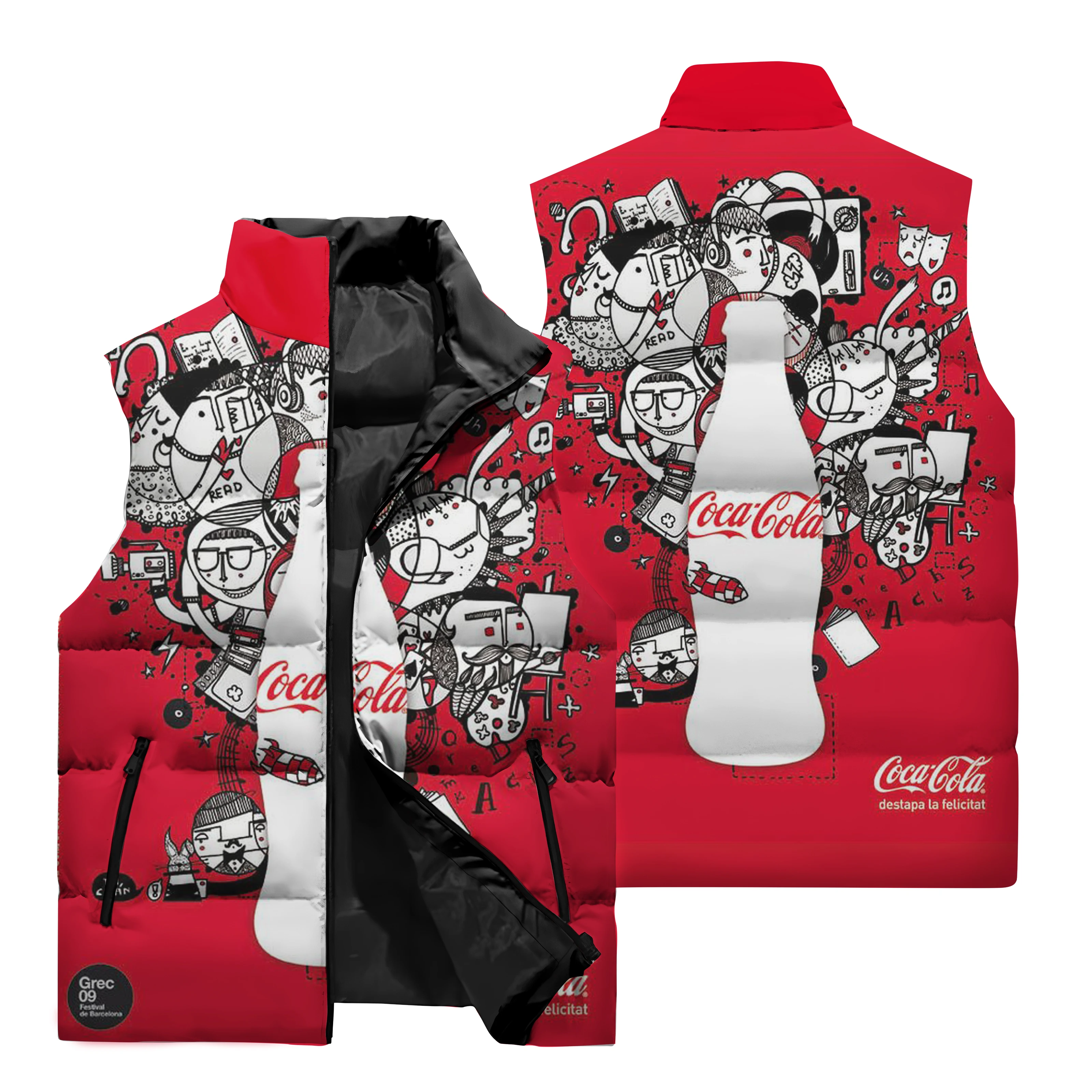 thumbnail image 5 of Nueva chaqueta sin mangas con estampado 3D de Coca-Cola para hombre, para deportes al aire libre, para correr, cortavientos, chaleco informal con cuello alto y cremallera para hombre, 5 of 5