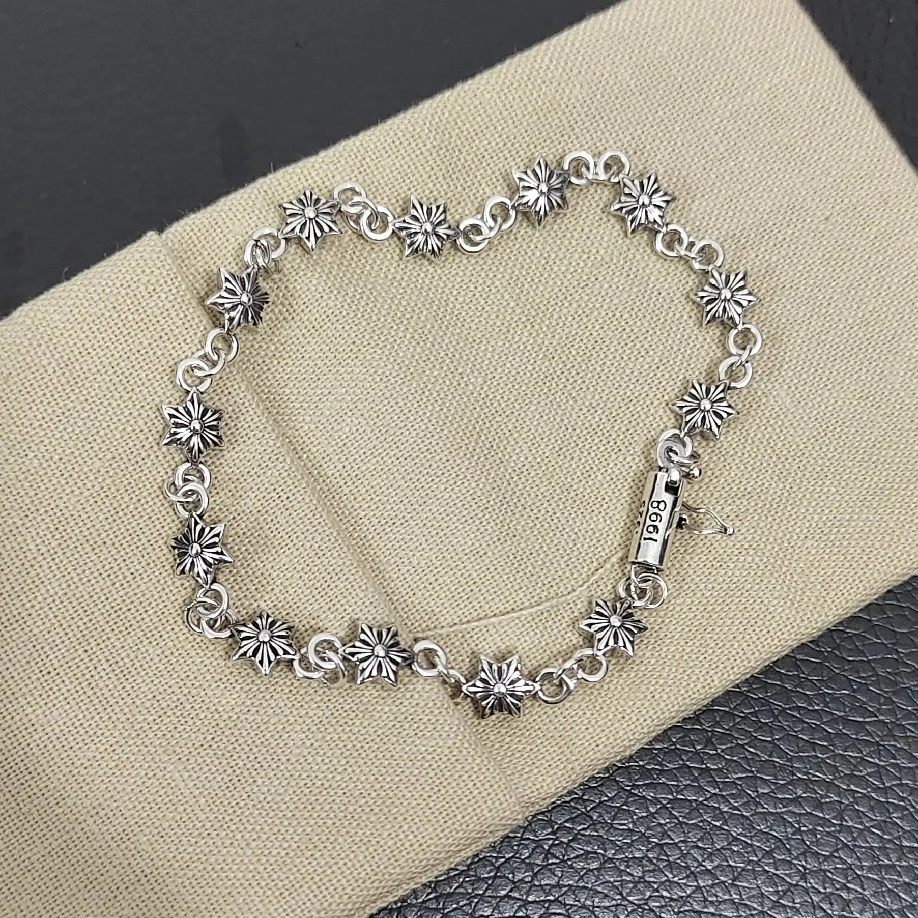 European and American adjustable distressed niche dark wind six pointed star patchwork necklace